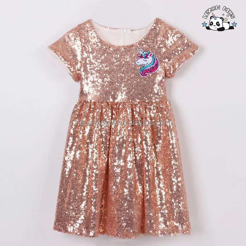 LEZONKIDS - OEM Customizable Fashion Customized Children Clothing Girls Sparkle Sequin Unicorn Dress for Kids Girls Sequin Dress
